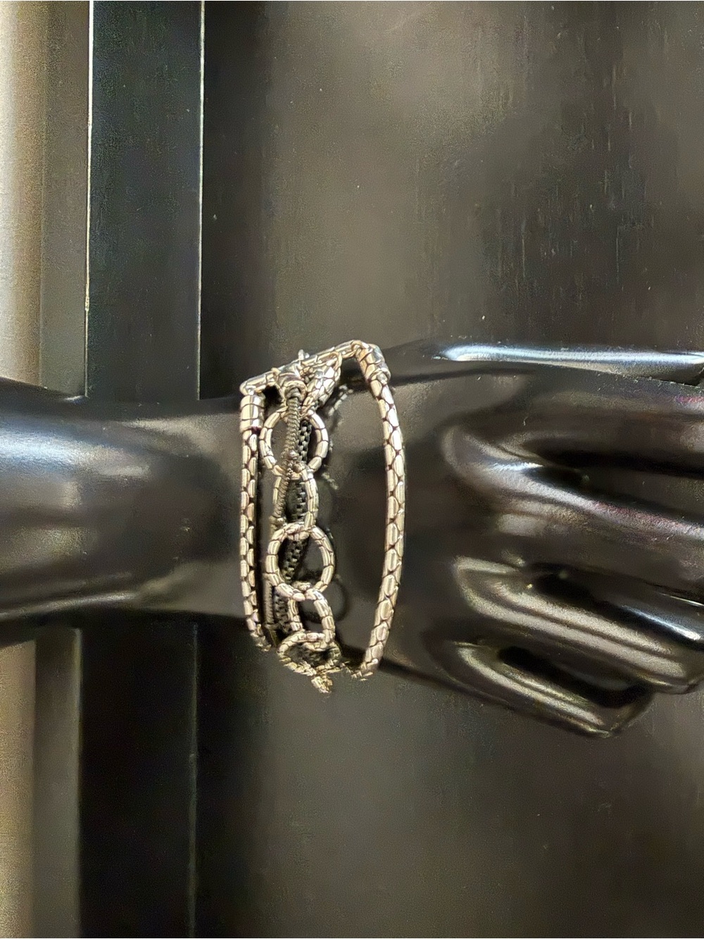 Silver Black Multi -Strand Pebble Chain Bracelet w/Scripted “B” hang tag heart